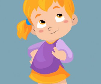 Engraçado Menina ícone Handdrawn Personagem Desenho Animado