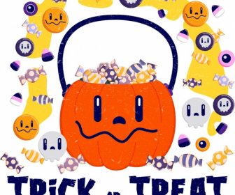 Funny Halloween Background Candies Pumpkin Skull Icons