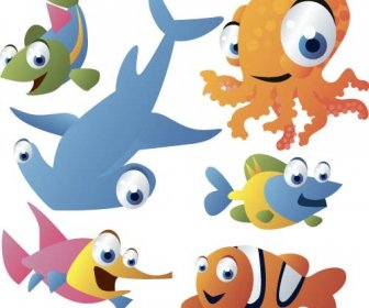 Kartun Lucu Hewan Laut Vektor Set