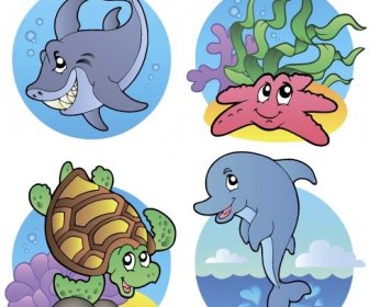 Kartun Lucu Hewan Laut Vektor Set
