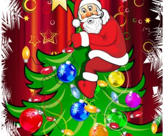 Vektor Santa Claus Dan Pohon Natal Yang Lucu