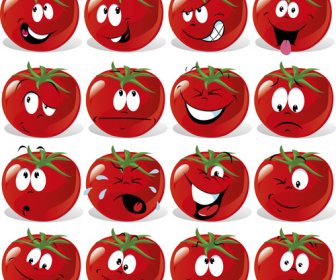 Смешные томатный лица выражения иконы вектор