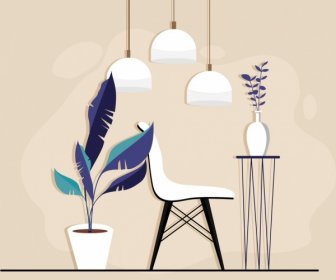 広告の背景の椅子テーブル ライト アイコン装飾家具