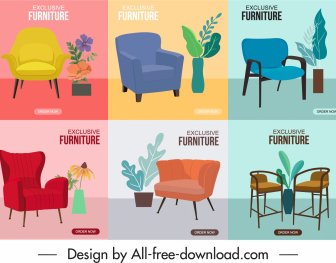 Furniture Advertising Banner Templates Chairs Sketch Elegant Decor