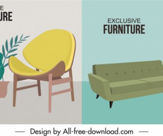 furniture advertising banners chairs houseplant sketch