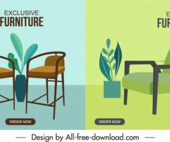 Furniture Advertising Banners Chairs Sketch Elegant Classic