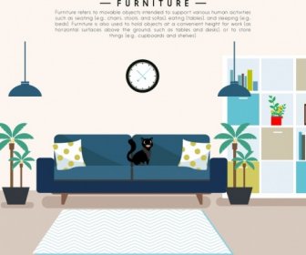 Furniture Advertising Living Room Layout Colored Cartoon