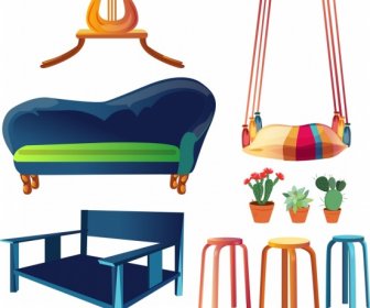 furniture design elements table sofa swing chairs flowerpots