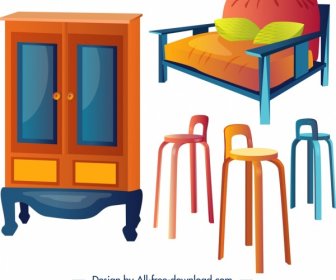 Mobiliário Design Elementos Guarda-roupa Sofá Cadeiras ícones