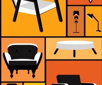 Furniture Icons Collection 3d Retro Design