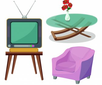家具图标桌扶手椅电视素描
