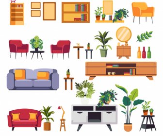 Furnitures Icons Colored Contemporary Design