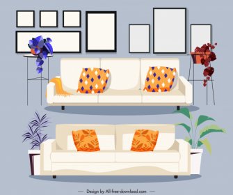 Furnitures Icons Sofa Pictures Sketch Classic Design