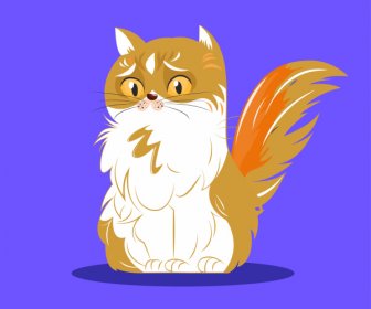 пушистая кошка значок грустно эмоции эскиза мультфильм дизайн