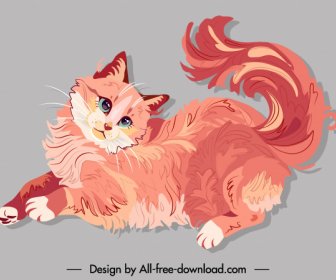 Пушистая кошка рисует классический рисованный дизайн
