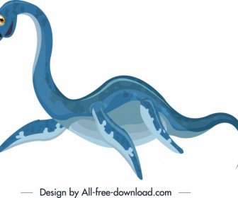 Futabasaurus Dinosaurus Ikon Biru Desain Karakter Kartun Lucu