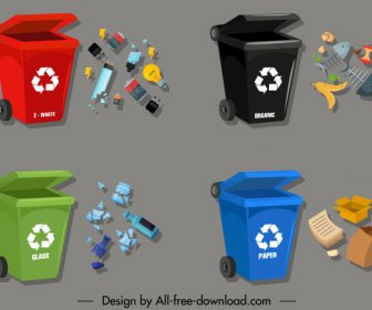 Garbage Classification Icons Dustbin Wastes Sketch