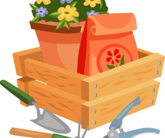 Gardening Background Flower Pot Tool Icons Colorful Design
