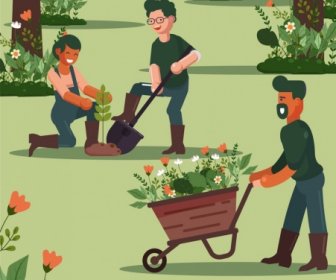 Latar Belakang Berkebun Orang Yang Bekerja Bunga Perkebunan Desain Kartun