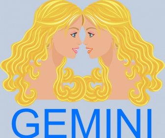 Gemini Simbol Desain Kembar Gadis Pirang Ikon