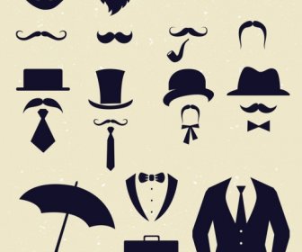Gentlemen Design Elements Black Flat Icons