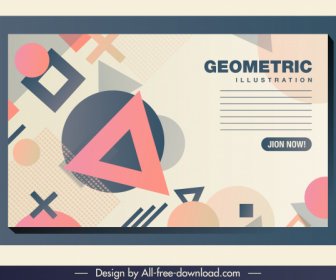 Geometric Background Colorful Flat Triangles Circles Squares Shapes