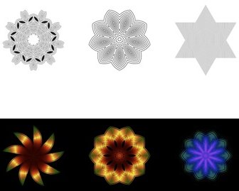 Geometric Shapes Icons Illustrated With Kaleidoscope Pattern
