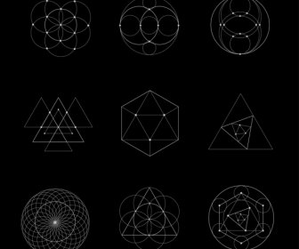 Los Iconos De Diseño De Geometría De Contorno Oscuro