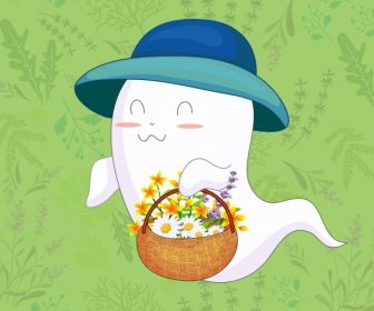 Ghost Background Cute Cartoon Character Flowers Decor