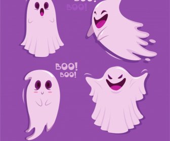 Ghost Characters Icons Funny Cartoon Sketch