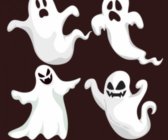 ícones Fantasmas Clássicos Gestos Assustadores Esboço
