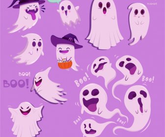 Ghost Icons Funny Cartoon Characters Sketch