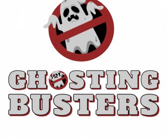 Template Poster Ghosting Busters Mengancam Teks Sketsa Kartun Yang Melarang Tanda Lingkaran