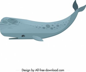 거대한 고래 아이콘 착색 평면 스케치