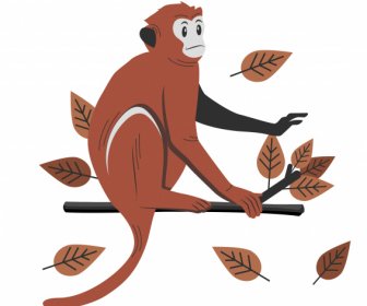 Gibbon Monkey Icon Cartoon Sketch Flat Classic
