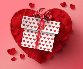 Gift Box And Heart Red Vector