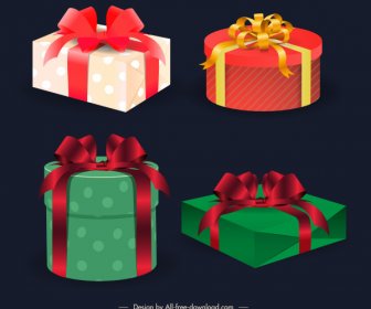 Gift Box Icons Elegant Colored 3d Shapes