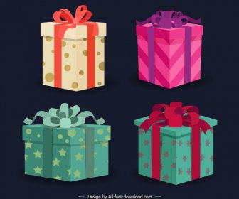 Gift Box Icons 3d Sketch Colorful Elegant Modern