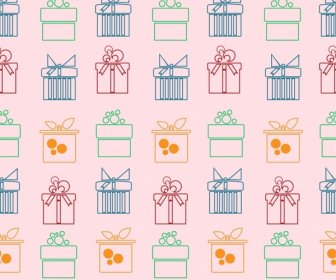 Gift Boxes Pattern Outline Colorful Flat Repeating Style
