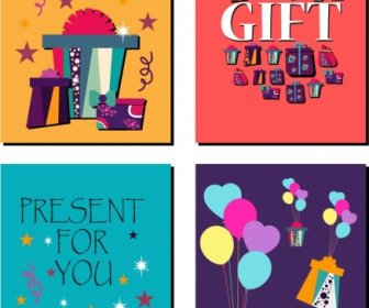 Gift Card Background Sets Colorful Symbols Text Ornament