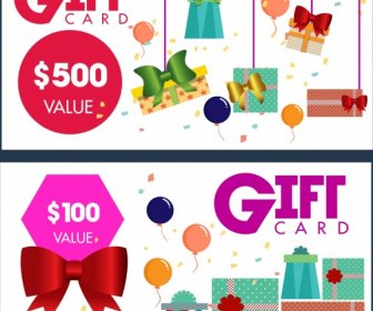 Gift Card Templates Present Box Bows Icons Decoration