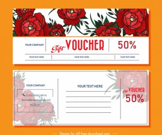 Gift Voucher Template Red Rose Decor Blurred Design