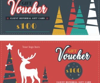 Gift Voucher Templates Christmas Elements Colorful Flat
