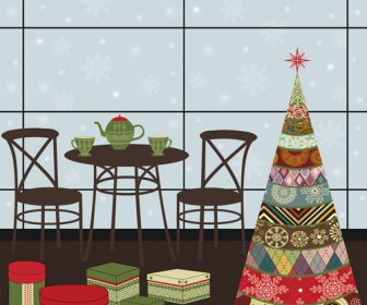 Gift With Pattern Christmas Tree Vector