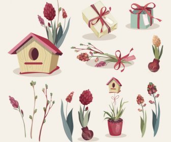 Gifts Icons Flowers Decor Elegant Classical Sketch