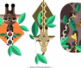 Giraffe Background Templates Colored Flat Design