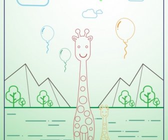 ícones De Girafa Delinear O Projeto De Cenário De Natureza