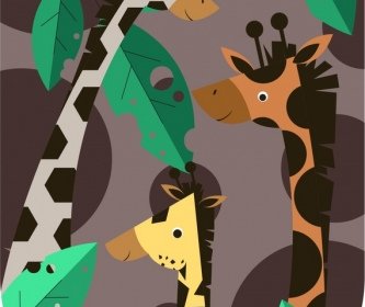 Giraffe Painting Colorful Flat Design Cartoon Characters