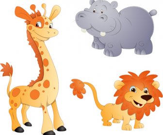 Giraffes Elephants And Lions Icons Vector And
