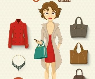 Girl And Fashion Elements Vectors